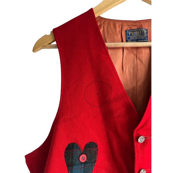 Vintage Reclaimed Pendleton Medium Pure Virgin Wool Red Embellished Vest - Picture 5 of 5